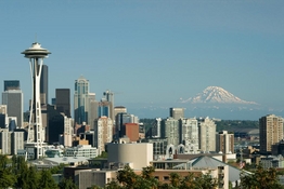 Downtown Seattle Space Needle and Mt. Rainier